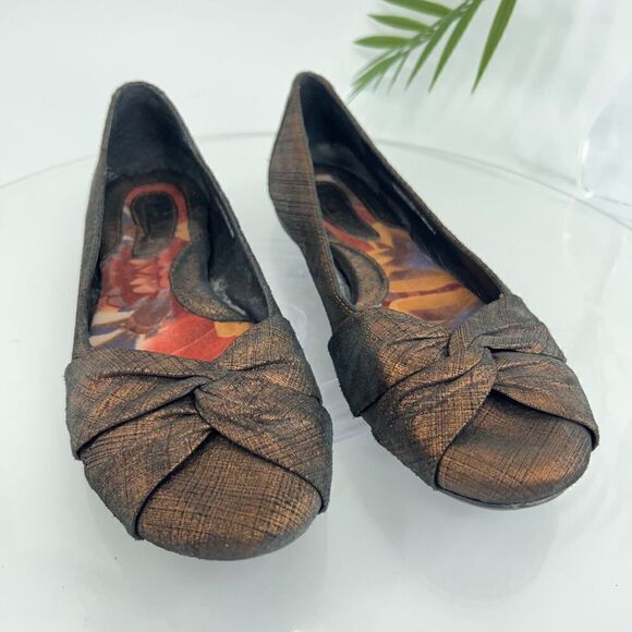 Born Women's Lilly Ballet Flat Size 9 Brown Metallic Leather Knot Bow Shoes - Picture 3 of 16
